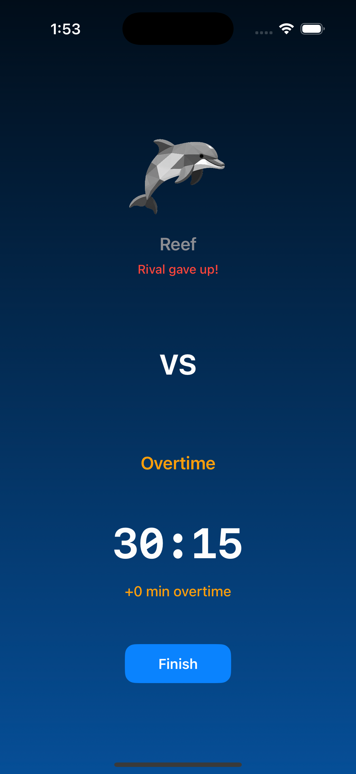 Dival App Screenshot. Dive session