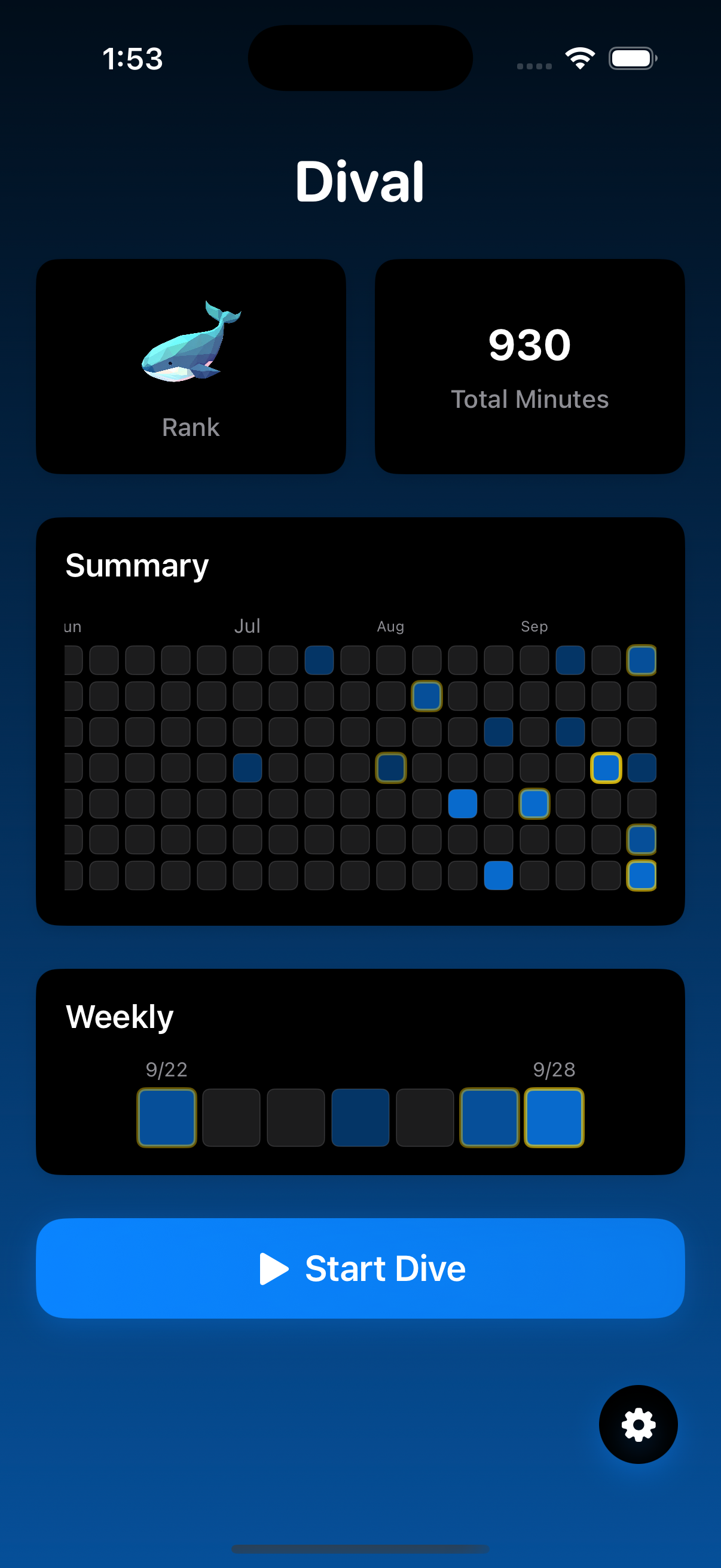 Dival App Screenshot. Home screen